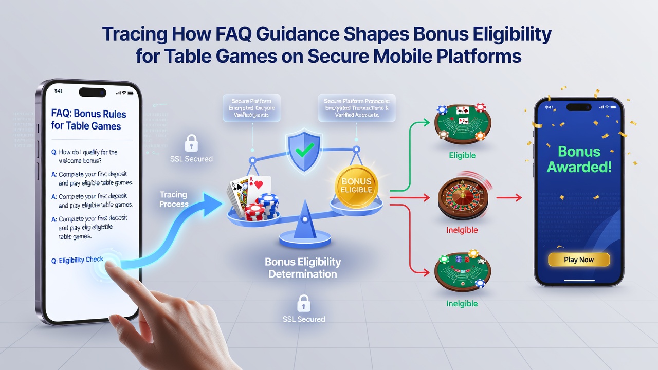 Diagram of secure mobile platform architecture highlighting table game bonus flow and FAQ integration points